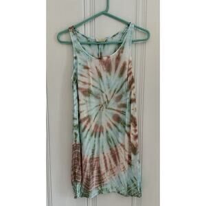 Nation LTD Mini Tank Dress Women's Extra Small XS Blue Aqua Tie Dye Boho Hippie
